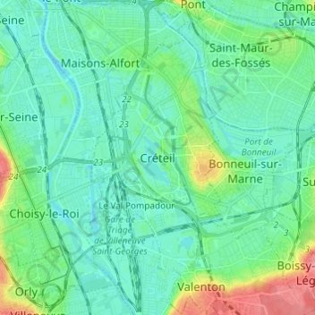 Топографическая карта Créteil, высота, рельеф