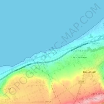 Топографическая карта Douaouda Marine, высота, рельеф