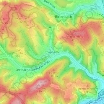 Топографическая карта Trupbach, высота, рельеф