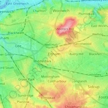 Топографическая карта Eltham, высота, рельеф