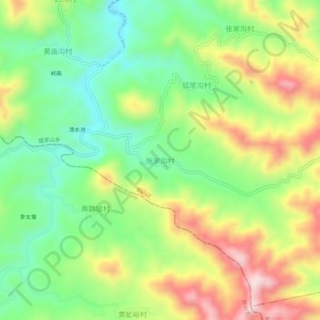 Топографическая карта 施家沟村, высота, рельеф