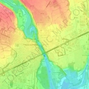 Топографическая карта Capriate, высота, рельеф