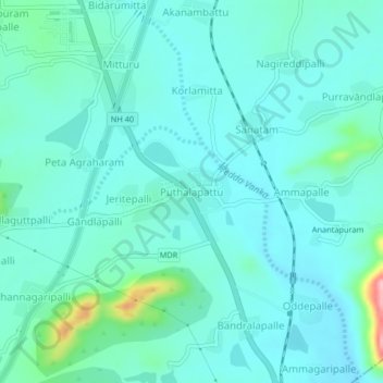 Топографическая карта Puthalapattu, высота, рельеф