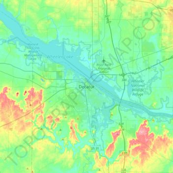 Топографическая карта Decatur, высота, рельеф