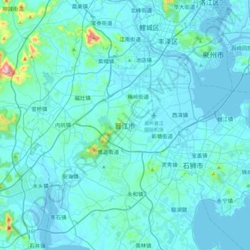 Топографическая карта 晋江市, высота, рельеф