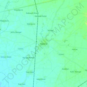 Топографическая карта Majitha, высота, рельеф