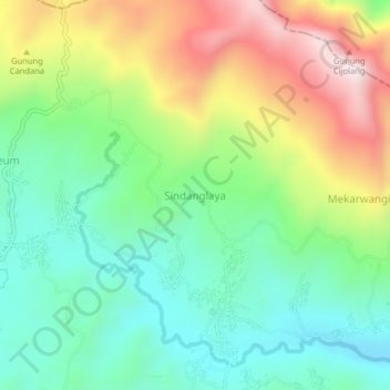 Топографическая карта Sindanglaya, высота, рельеф