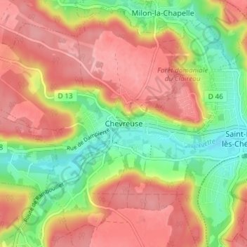 Топографическая карта Chevreuse, высота, рельеф