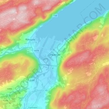Топографическая карта Orkanger, высота, рельеф