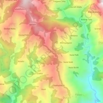 Топографическая карта Adalikhal, высота, рельеф