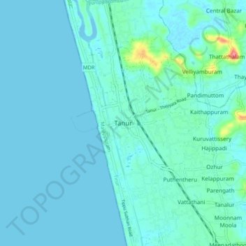 Топографическая карта Tanur, высота, рельеф