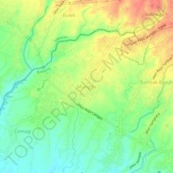 Топографическая карта Munggu, высота, рельеф