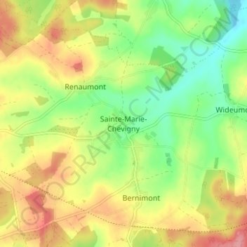 Топографическая карта Sainte-Marie-Chevigny, высота, рельеф