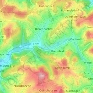 Топографическая карта Unter der Hardt, высота, рельеф