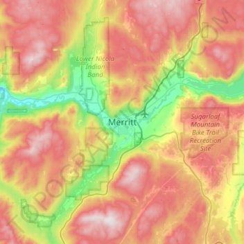 Топографическая карта Merritt, высота, рельеф