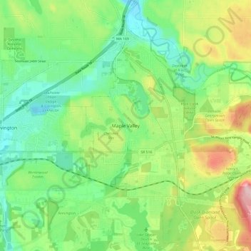 Топографическая карта Maple Valley, высота, рельеф