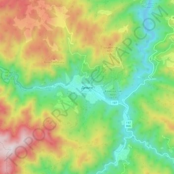 Топографическая карта Девин, высота, рельеф