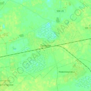 Топографическая карта Татарск, высота, рельеф
