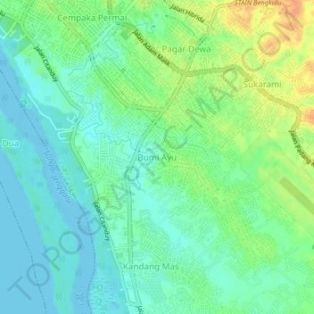 Топографическая карта Bumi Ayu, высота, рельеф