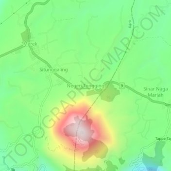 Топографическая карта Negeri Tongging, высота, рельеф