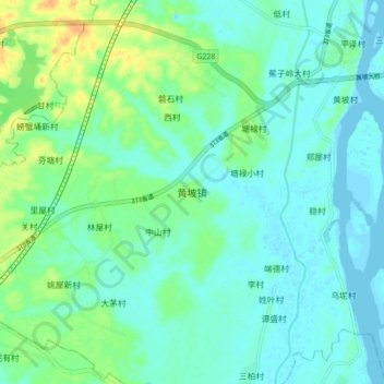 Топографическая карта 黄坡镇, высота, рельеф