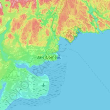 Топографическая карта Baie-Comeau, высота, рельеф