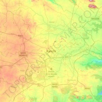 Топографическая карта Ranchi, высота, рельеф