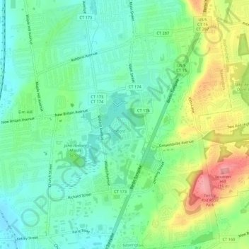 Топографическая карта The Chase at Foxboro Condo Community, высота, рельеф