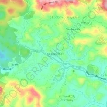 Топографическая карта Thalappuzha, высота, рельеф