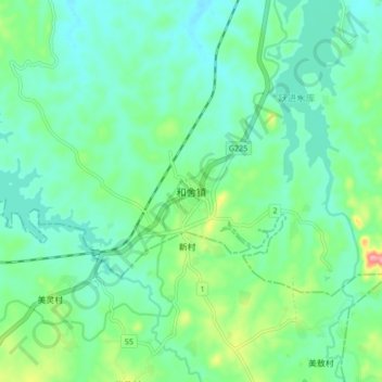 Топографическая карта 和舍镇, высота, рельеф
