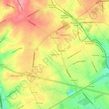 Топографическая карта Havertown, высота, рельеф