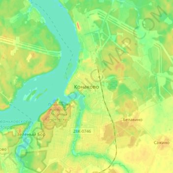 Топографическая карта Конаково, высота, рельеф