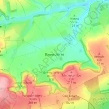 Топографическая карта Bowerchalke, высота, рельеф
