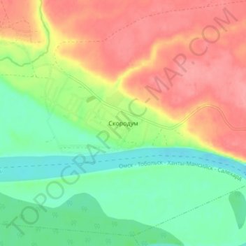 Топографическая карта Скородум, высота, рельеф