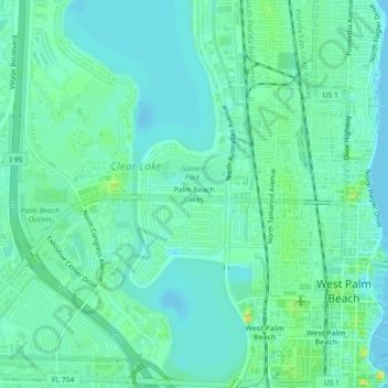 Топографическая карта Palm Beach Lakes, высота, рельеф