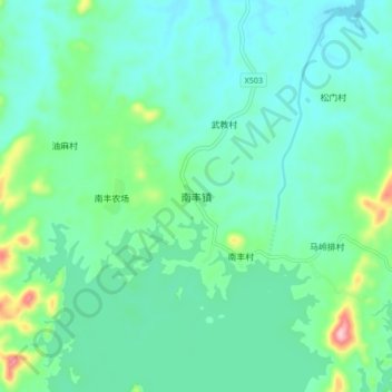 Топографическая карта 南丰镇, высота, рельеф