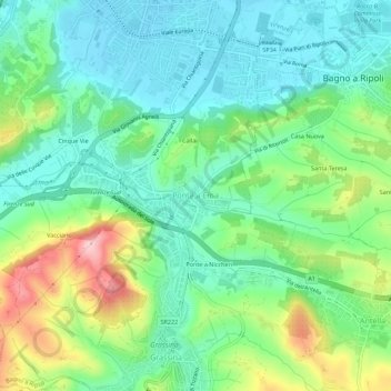 Топографическая карта Ponte a Ema, высота, рельеф