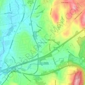 Топографическая карта Vernon Center, высота, рельеф