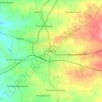 Топографическая карта Pollachi, высота, рельеф
