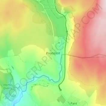 Топографическая карта Pontsticill, высота, рельеф