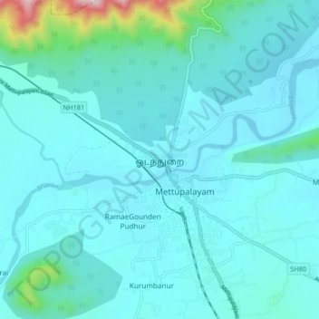 Топографическая карта Odanthurai, высота, рельеф