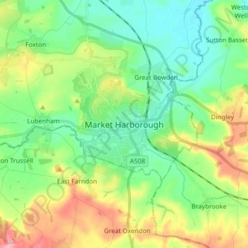 Топографическая карта Market Harborough, высота, рельеф