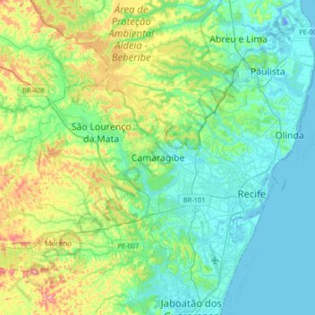 Топографическая карта Camaragibe, высота, рельеф