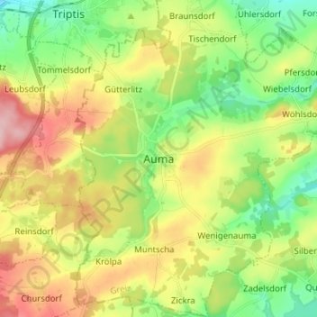 Топографическая карта Auma, высота, рельеф