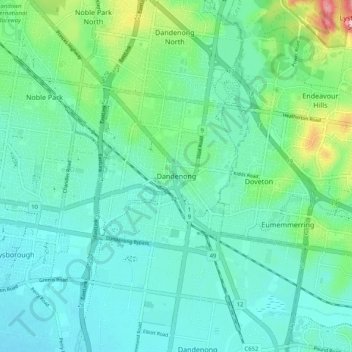 Топографическая карта Dandenong, высота, рельеф