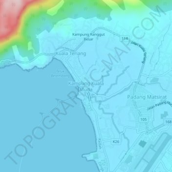 Топографическая карта Kampung Kuala Muda, высота, рельеф