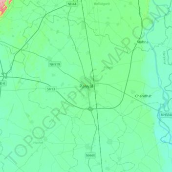 Топографическая карта Palwal, высота, рельеф