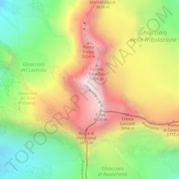 Топографическая карта Gran Paradiso, высота, рельеф