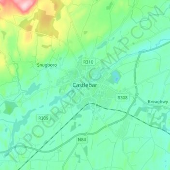 Топографическая карта Castlebar, высота, рельеф