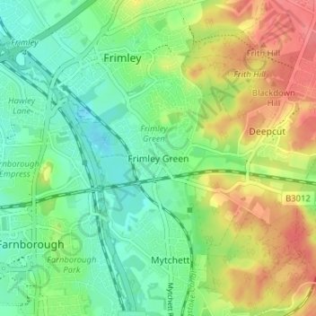 Топографическая карта Frimley Green, высота, рельеф